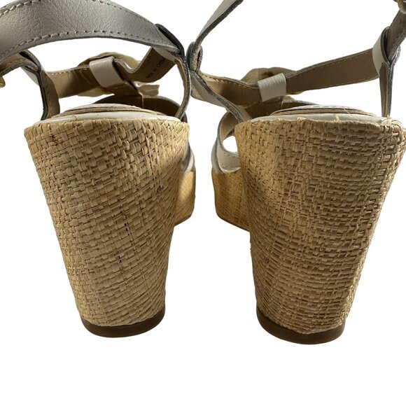 Strictly Comfort Womens 7.5 White Leather Platform Wedge Heels Peep Toe Sandals - Picture 5 of 6